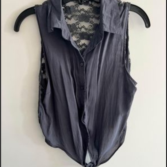 Navy blue tank top , tie up button up - Picture 1 of 2